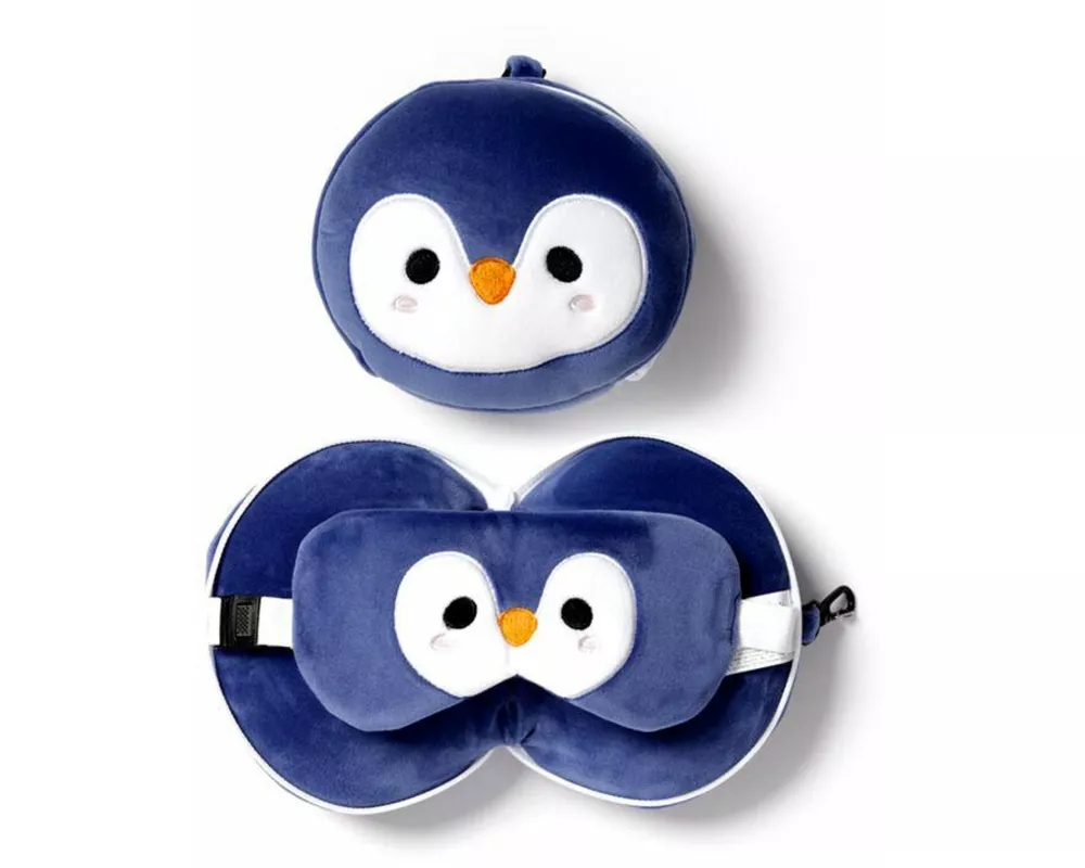 Relaxeazzz Plüsch Pinguin Reisekissen & Schlafmaske