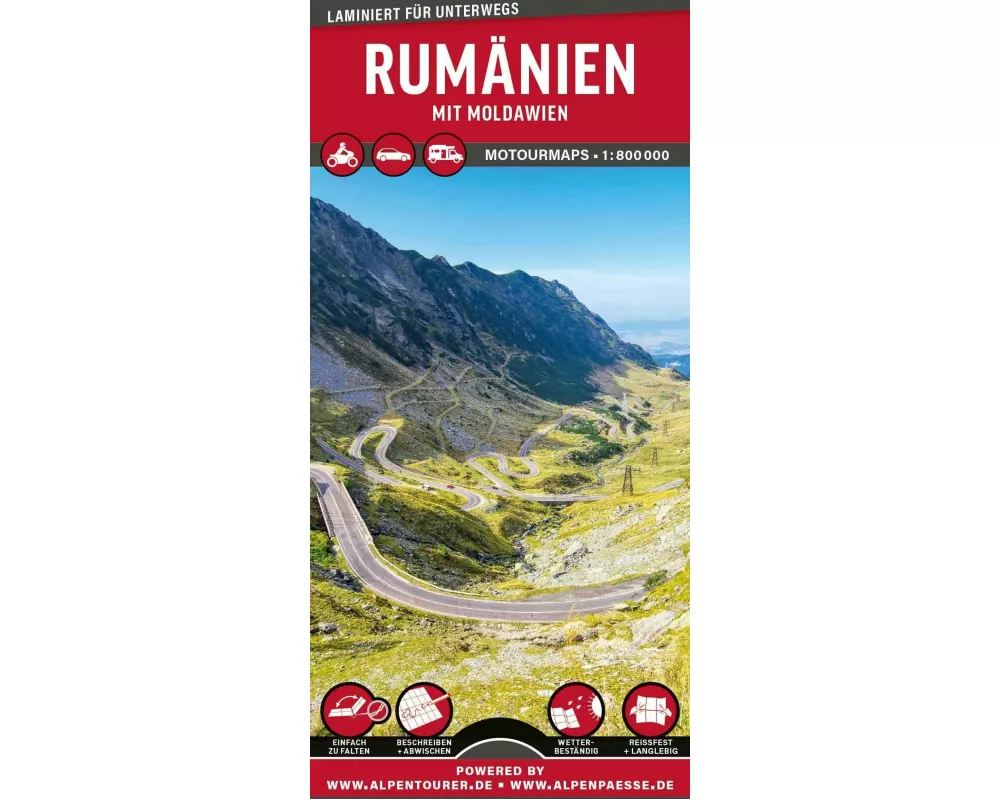 MoTourMaps Rumänien Auto- und Motorradkarte 1:800.000