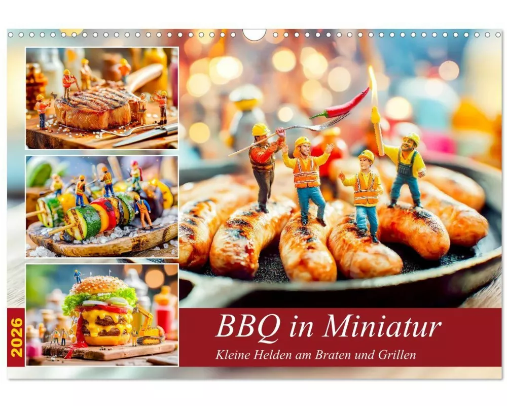 BBQ in Miniatur - Kleine Helden am Braten und Grillen (Wandkalender 2026 DIN A3 quer), CALVENDO Monatskalender