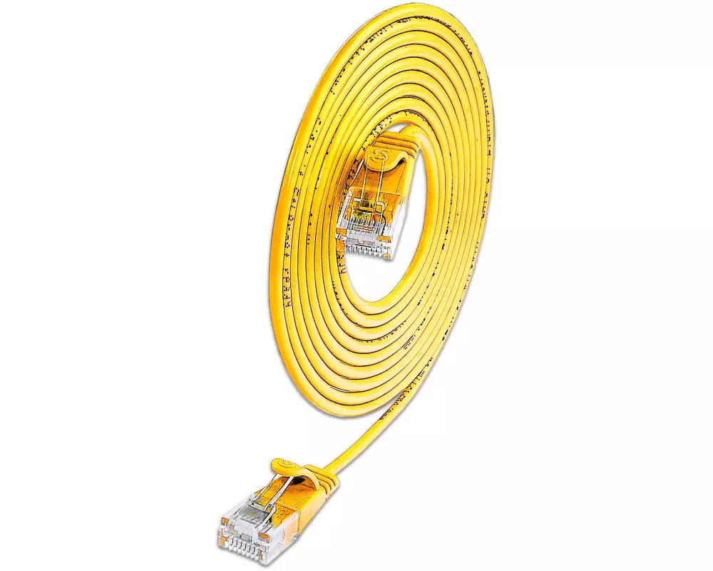 SLIM Slimpatchkabel RJ-45 - RJ-45, Cat 6A, U/UTP, 10 m, Gelb