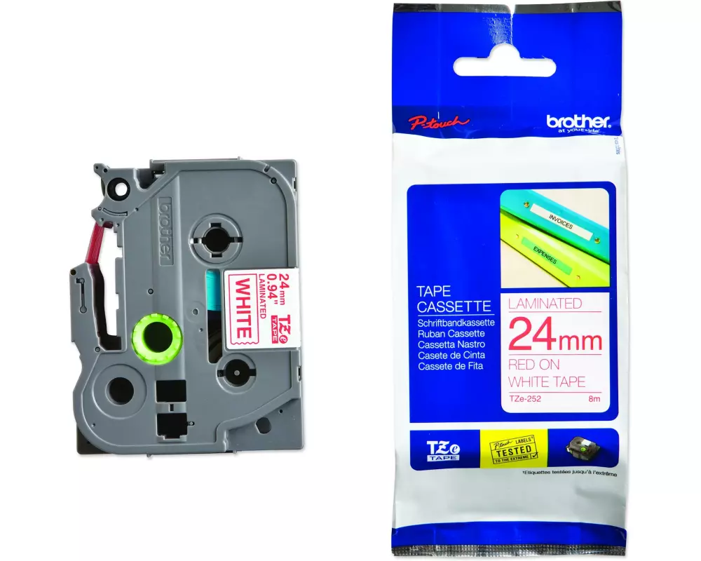 Brother Beschriftungsband TZE-252 Rot auf Weiss
