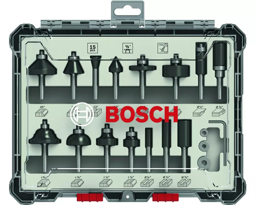 Bosch Professional Fräserset 1/4"-Schaft, 15-teilig