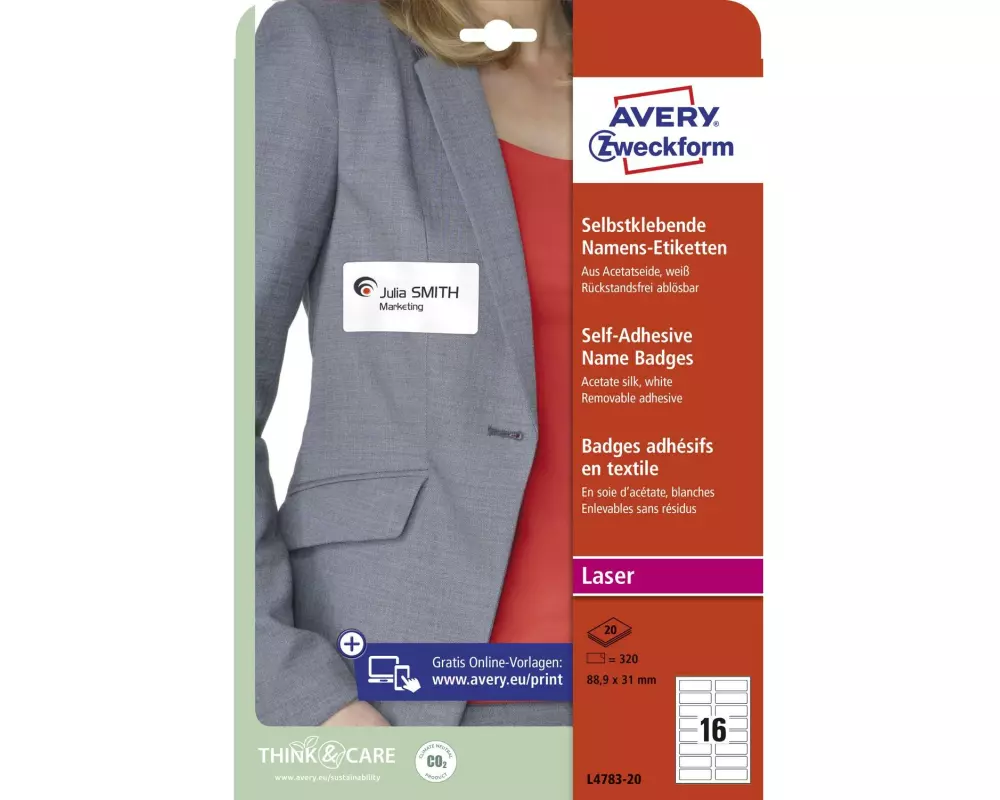 Avery Zweckform Namensetiketten 88.9 x 31 mm, 20 Blatt