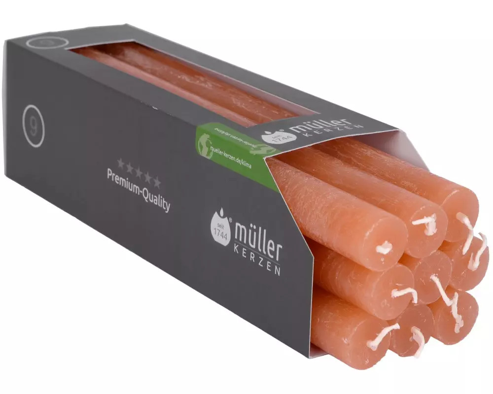 müller Kerzen Stabkerze Polar 25 cm x 2.2 cm, Orange, 9 Stück, Orange