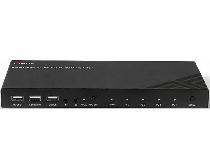 LINDY KVM Switch, HDMI, 18G, USB 2.0, & Audio, 4 Port