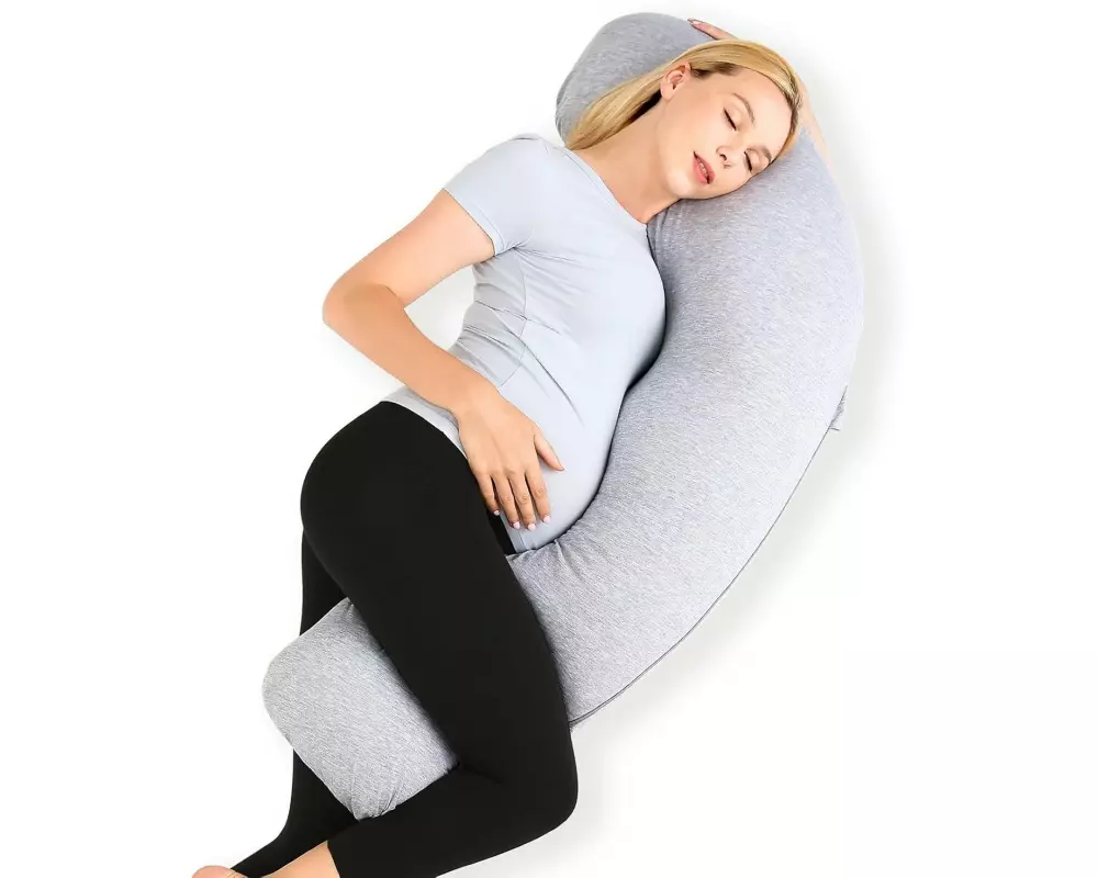momcozy Schwangerschaftskissen J-Form, 100% Polyester, Grau