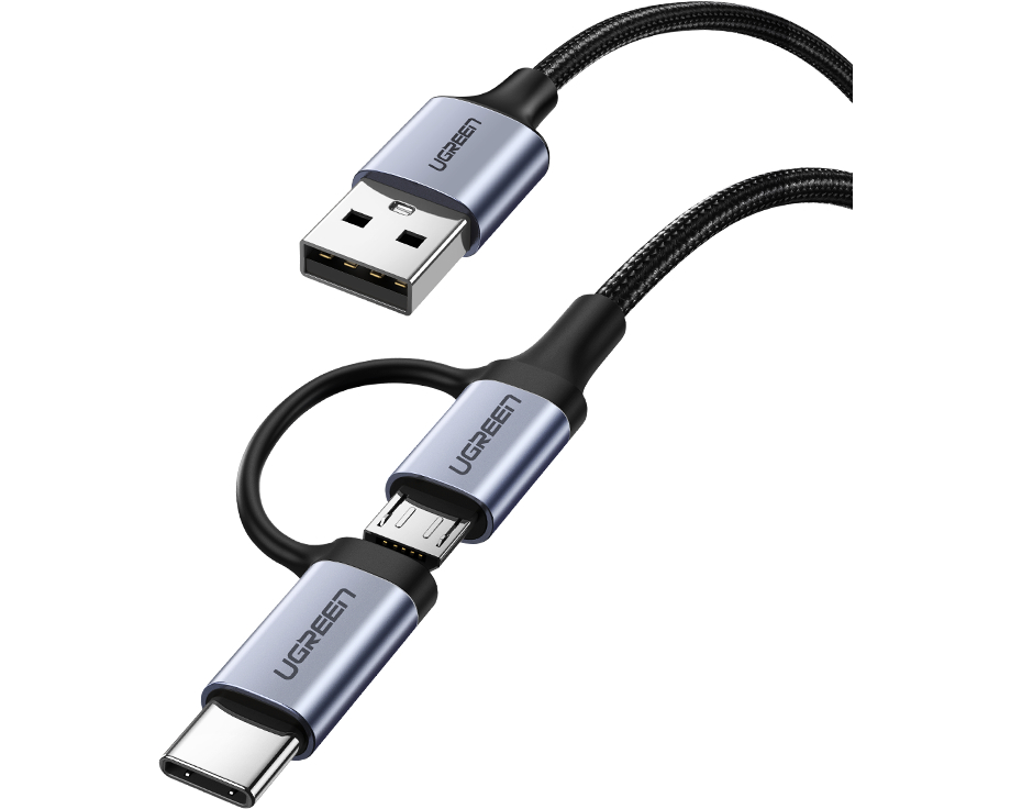 UGREEN Cable USB-A-MicroUSB+USB-C 30875 1m, Black