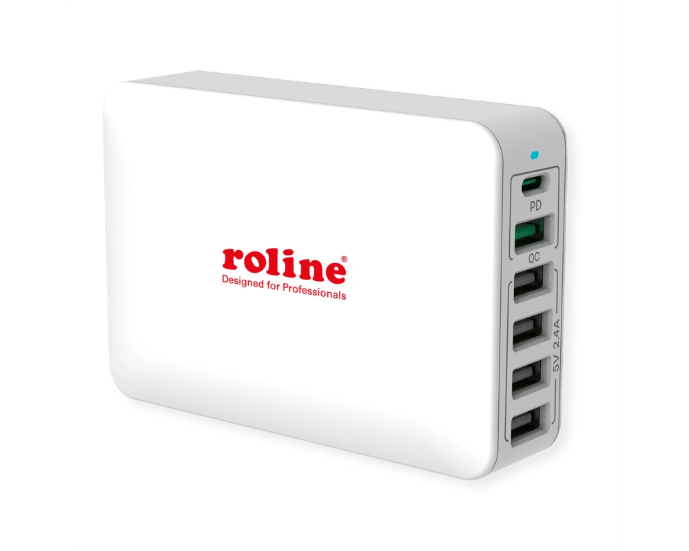 ROLINE USB Charger, 6 Port (4x USB-A, 1x USB-C, 1x USB-A QC3.0), max. 60W