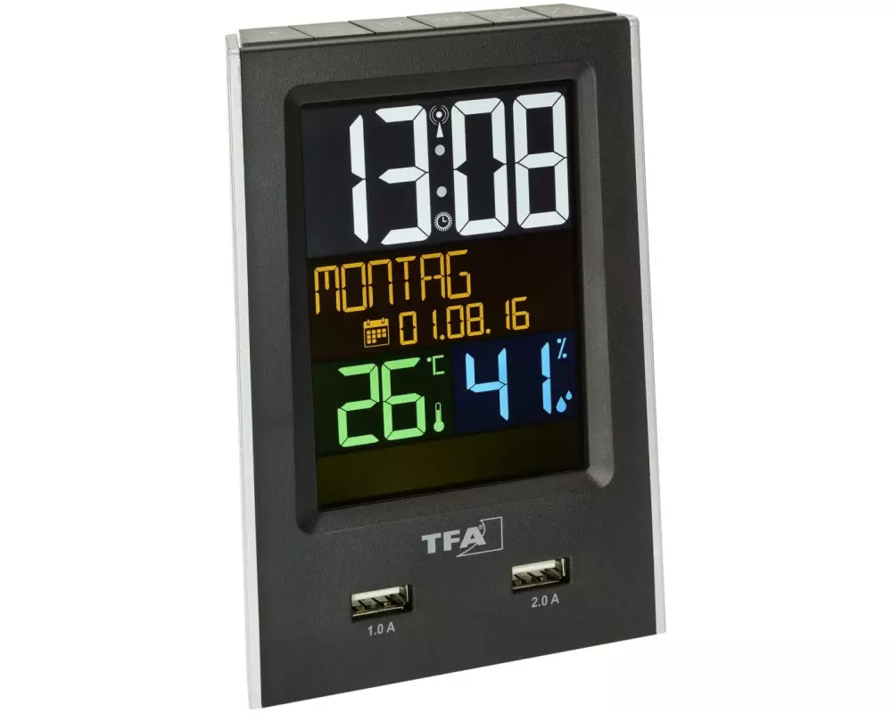 TFA Dostmann Funkwecker Charge it Schwarz