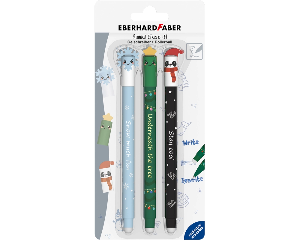 EBERHARD FABER Gelschreiber Erase It 0.7mm 583105 Winter Edition 3 Stück