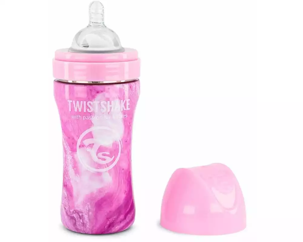 Twistshake Edelstahlflasche Anti-Colic Marble Pink 330 ml