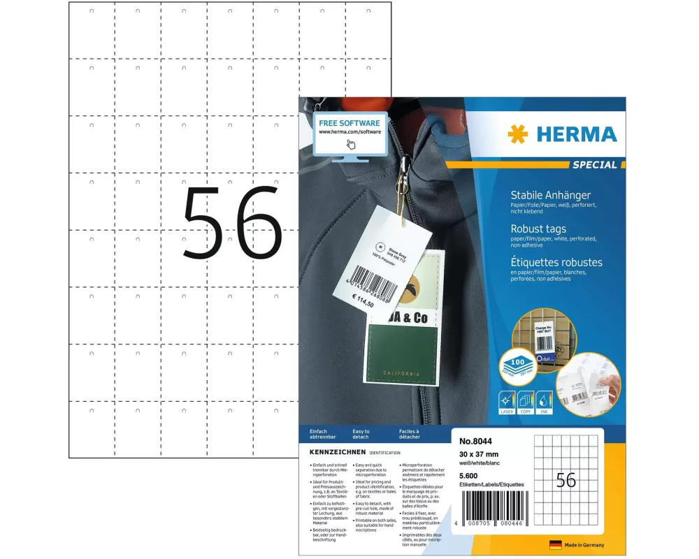 HERMA Textil-Etiketten 8044 30 x 37 mm, 5600 Anhänger