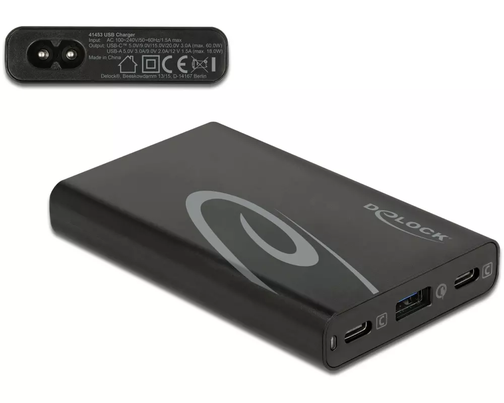 Delock USB-Wandladegerät 2x USB-C Power Delivery, 1x USB-A, 60W