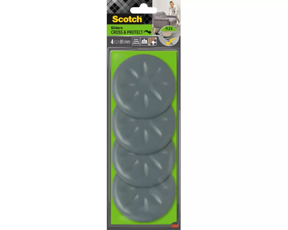 3M Möbelgleiter Flexibal, Ø 80 mm, Grau, 4er Pack