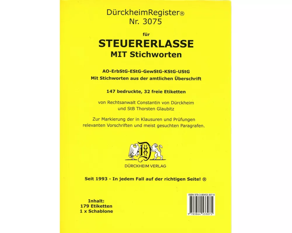 DürckheimRegister STEUERERLASSE MIT Stichworten (2023)