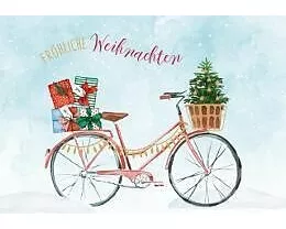 Doppelkarte. Green Karma X-MAS - Weihnachts-Shopping mit dem Rad