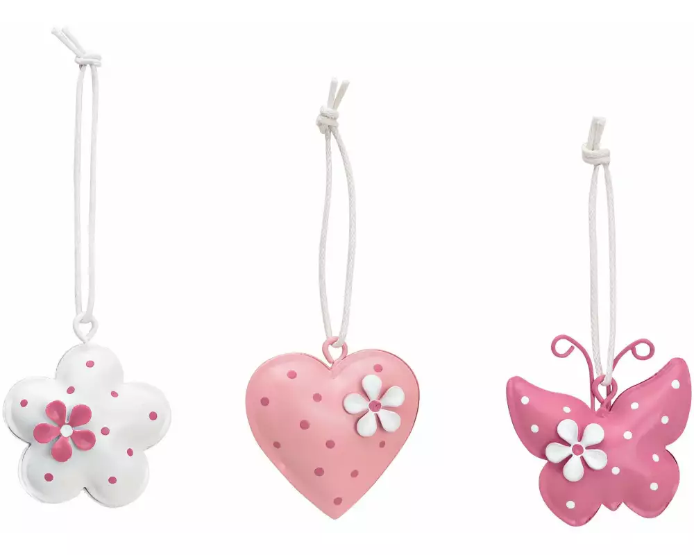 G. Wurm Aufhänger Blume, Herz,Schmetterling 1 Stück, Rosa/Weiss