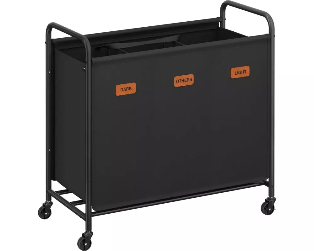 Songmics Wäschekorb mit 3 Fächern 170 l, Schwarz