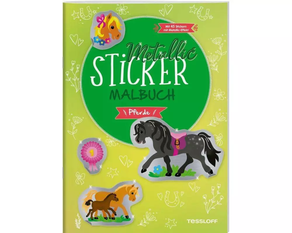 Metallic-Sticker Malbuch. Pferde