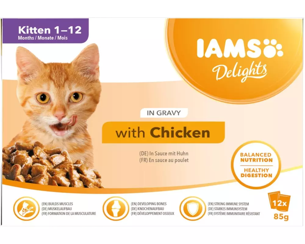 Iams Nassfutter Delights Kitten Huhn 12 x 85g in Sauce