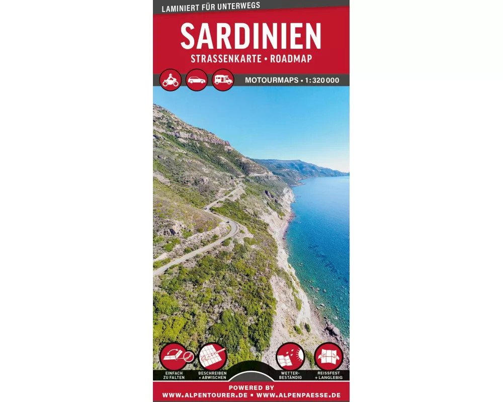 MoTourMaps Sardinien Auto- und Motorradkarte 1:330.000