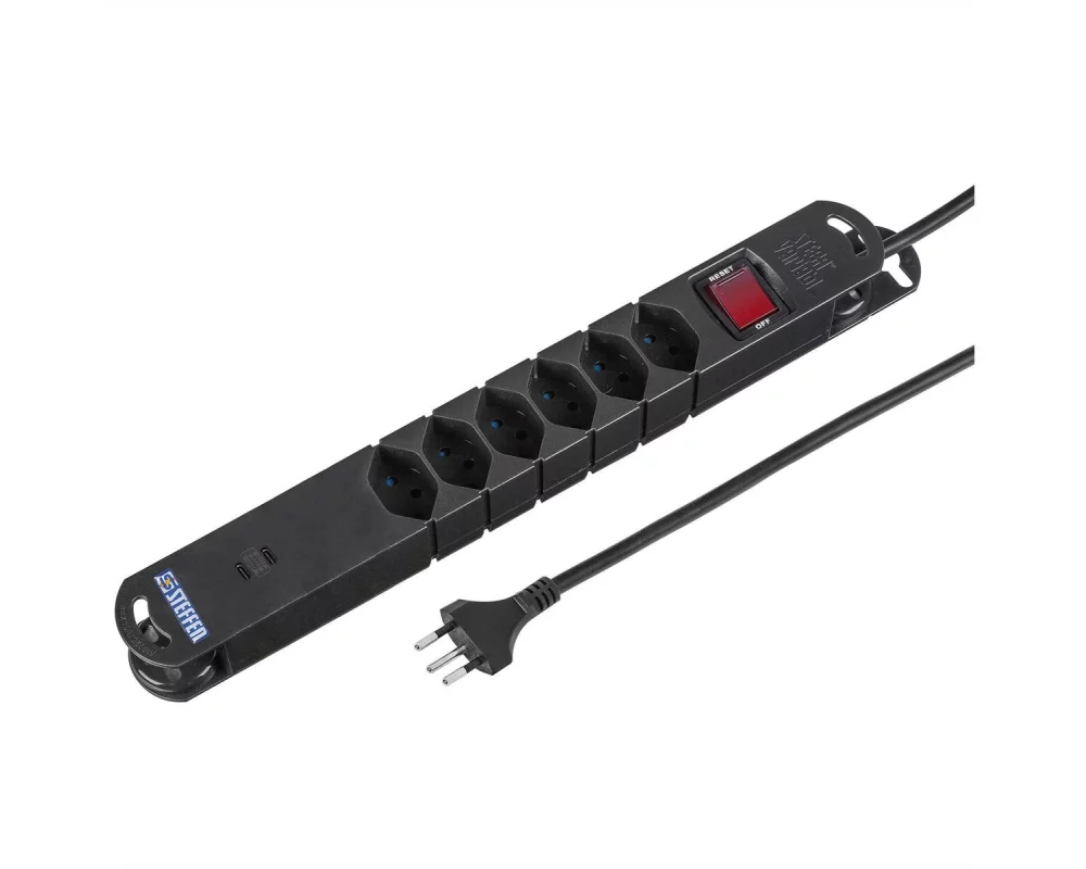 STEFFEN Steckdosenleiste VARIABL 6x T13 + 2x USB-C PD mit Schalter
