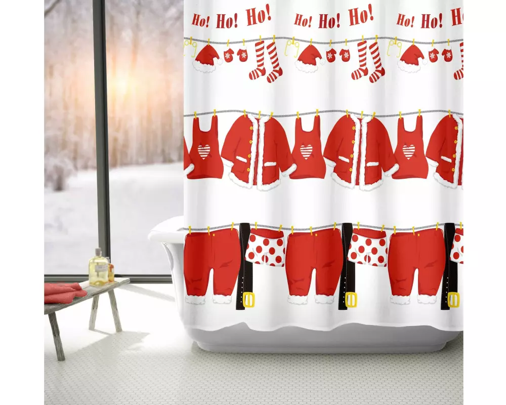 diaqua Duschvorhang Santa's Laundry 180 x 200 cm, Schwarz/Rot/Weiss