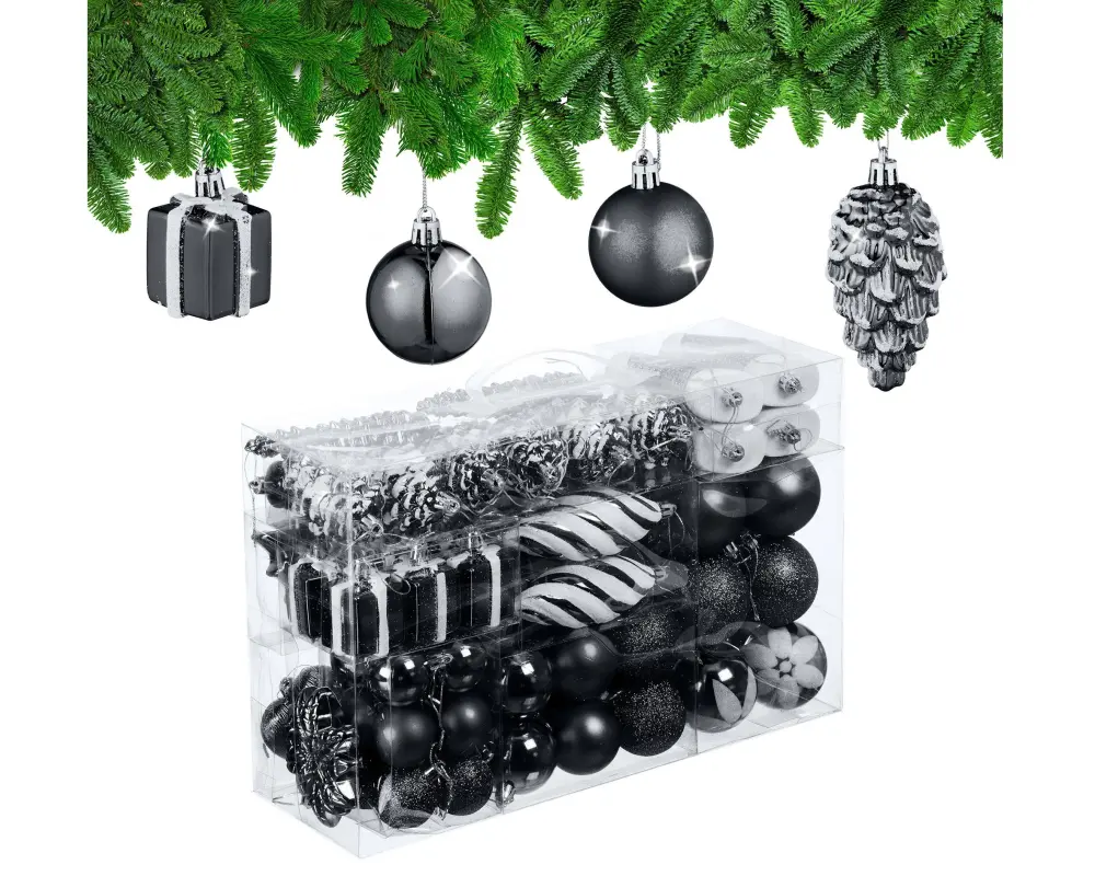 relaxdays Weihnachtskugeln im 72er-Set Schwarz-Weiss Schwarz/Weiss