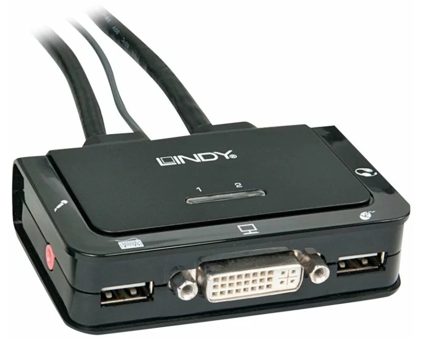 LINDY DVI KVM Switch 2 Port USB 2.0 Audio Compact USB 2.0 Audio/Microphone