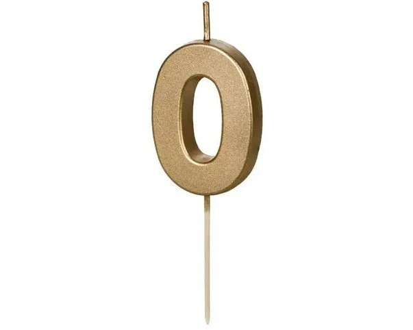Partydeco PartyDeco Geburtstagskerze Ziffer 0 Gold 1 Stück
