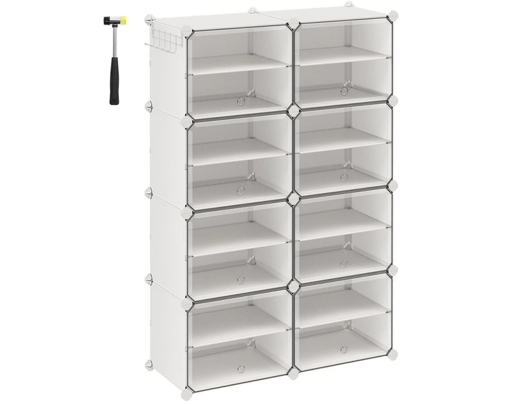 Songmics Schuhregal Schuhregal 82 x 32 x 122 cm, Weiss, 8er Set