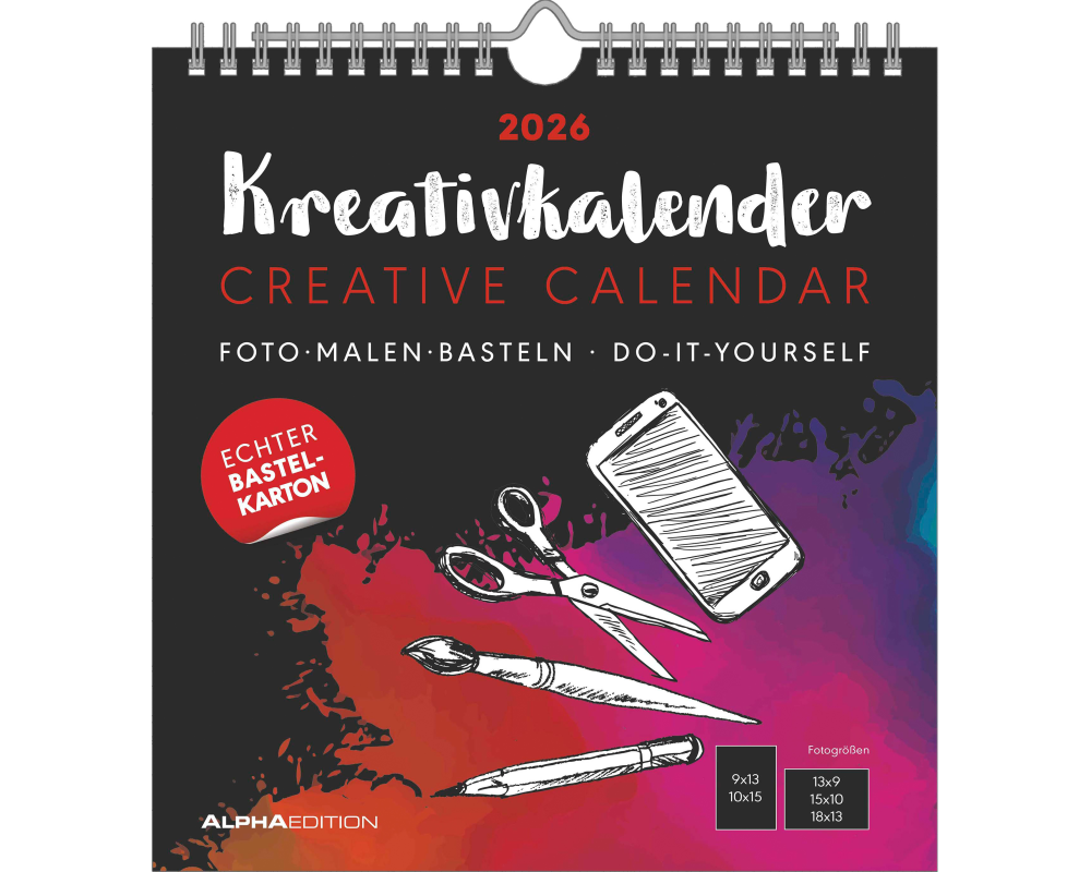 ALPHA EDITION Bastelkalender 2026 160646 schwarz 21x22cm