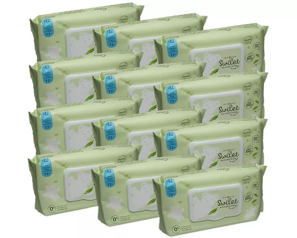 Swilet Feuchttücher Bio, Bambusfasern, 12 x 72 Stück