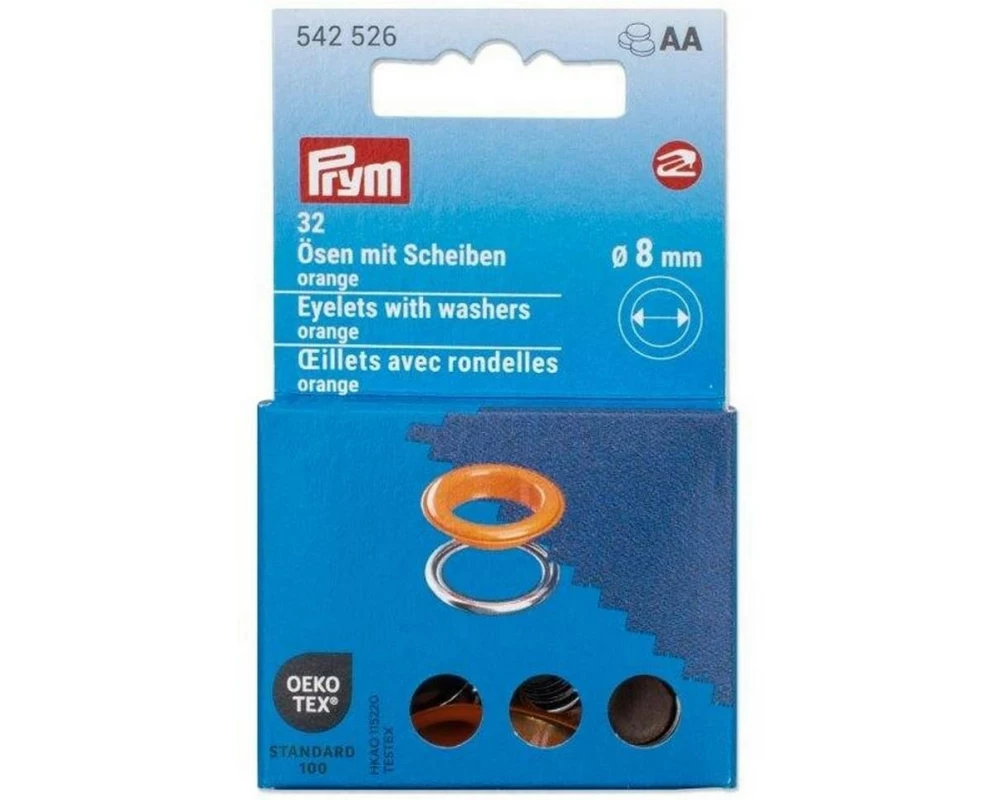 Prym Ösen mit Scheiben, 8 mm Orange, Silber