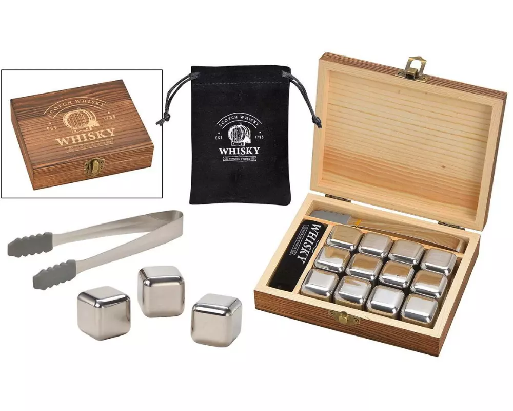 G. Wurm Whiskysteine in Holzbox 15-teilig, Silber
