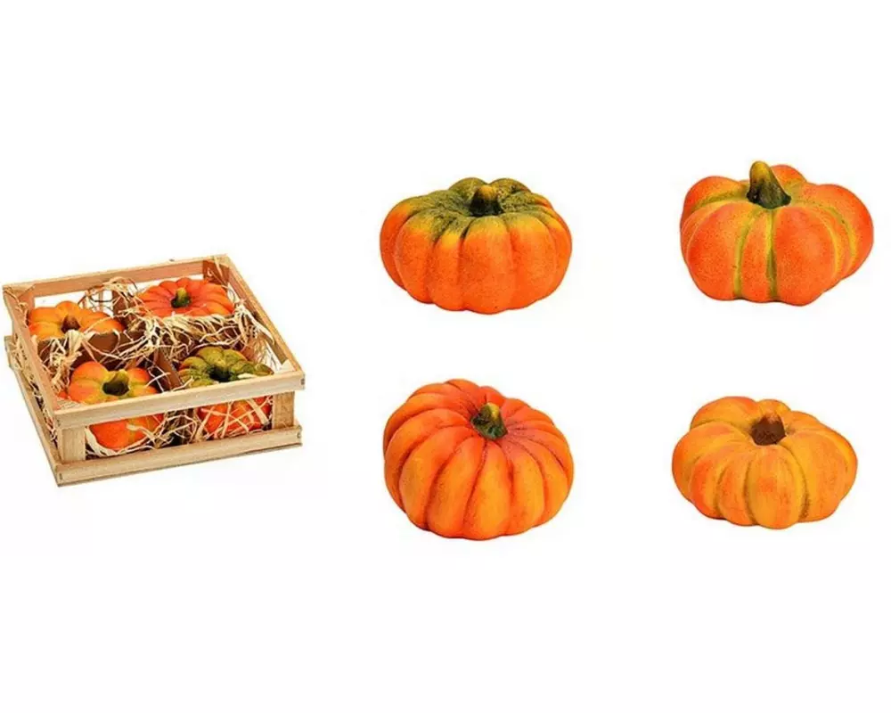 G. Wurm Aufsteller Kürbis in Holzbox 4 Stück, Orange