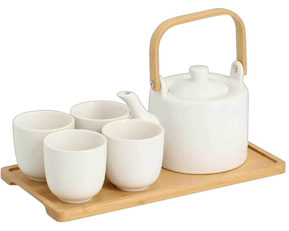 Zeller Present Tee-Set Bambus / Steingut, 6-teilig