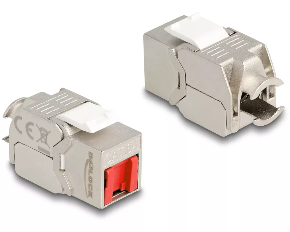 Delock Keystone-Modul RJ45 Cat.6A mit roter Staubschutzkappe