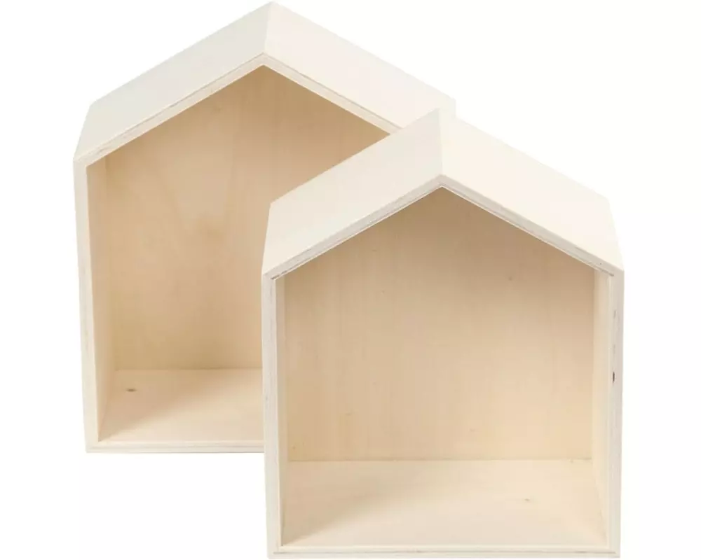 Creativ Company Holzartikel Kiste, Hausform, 2 Stück