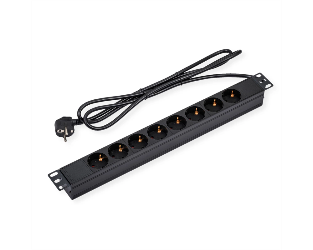 VALUE 19-Zoll-Steckdosenleiste 8fach, 1 HE, Schutzkontakt-Stecker, 2,8 m