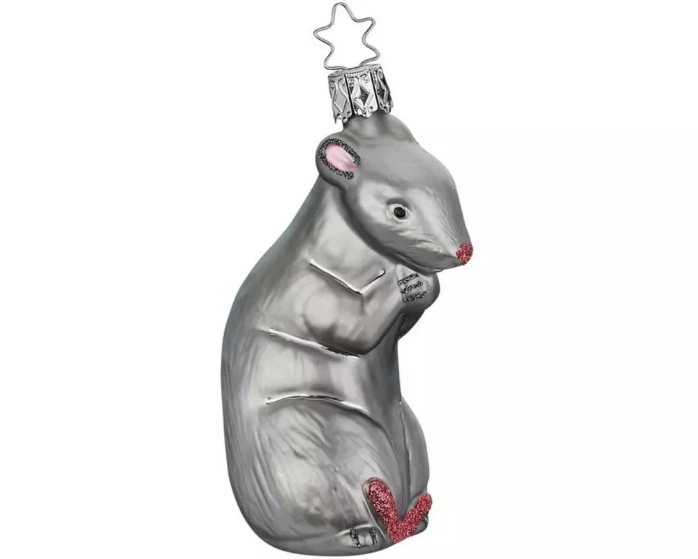 Inge Glas Manufaktur Weihnachtskugel Ratte Grau