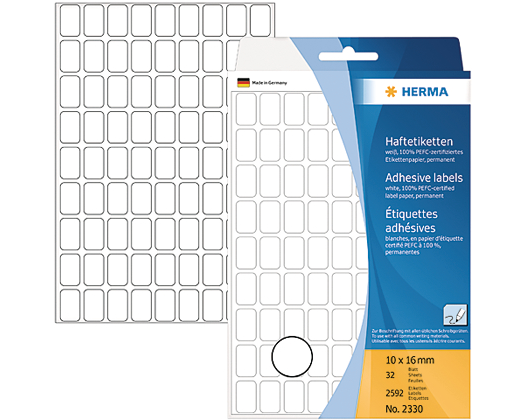 HERMA Universal-Etiketten 10x16mm 2330 weiss 2592 Stück/32 Blatt