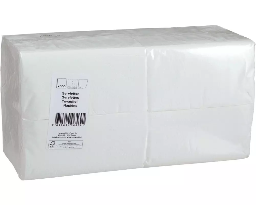 ELCO Papierservietten 33 cm x 33 cm, Weiss, 500 Stück
