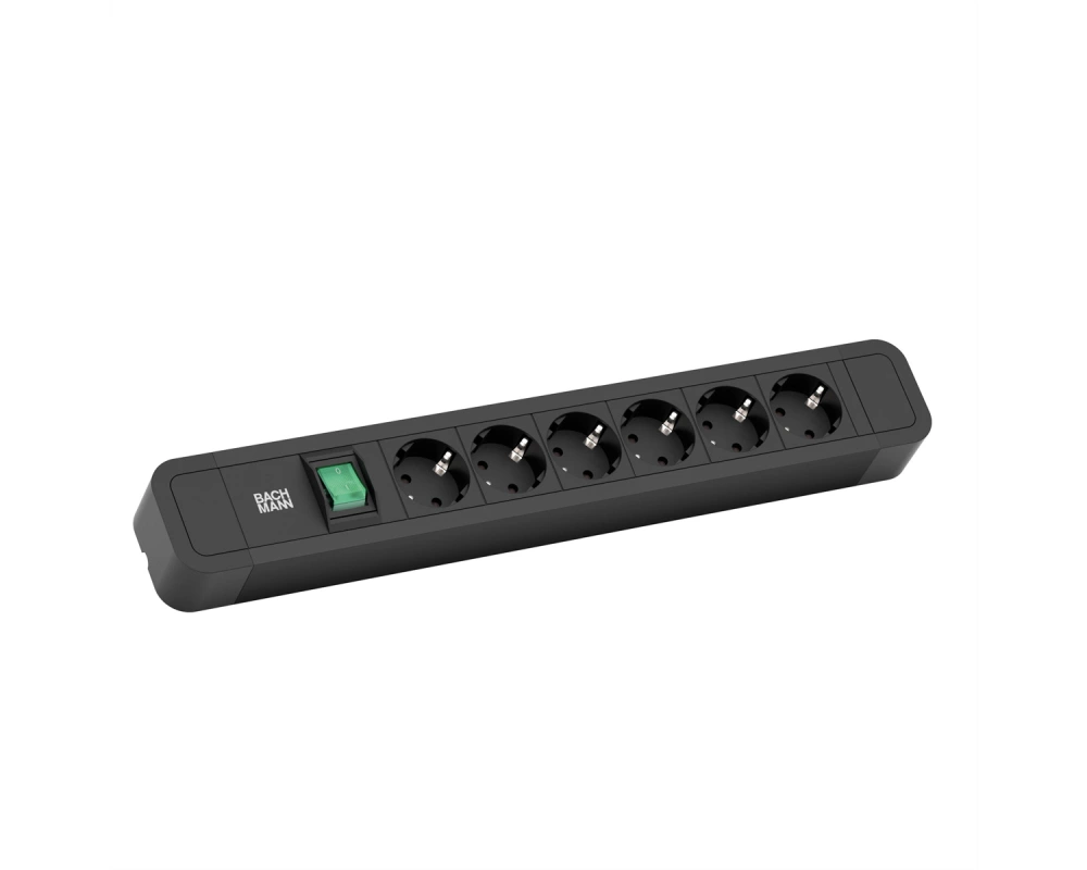 BACHMANN PRIMO2 Steckdosenleiste 6x Schutzkontakt, Aluminium, Schalter, schwarz, 2 m