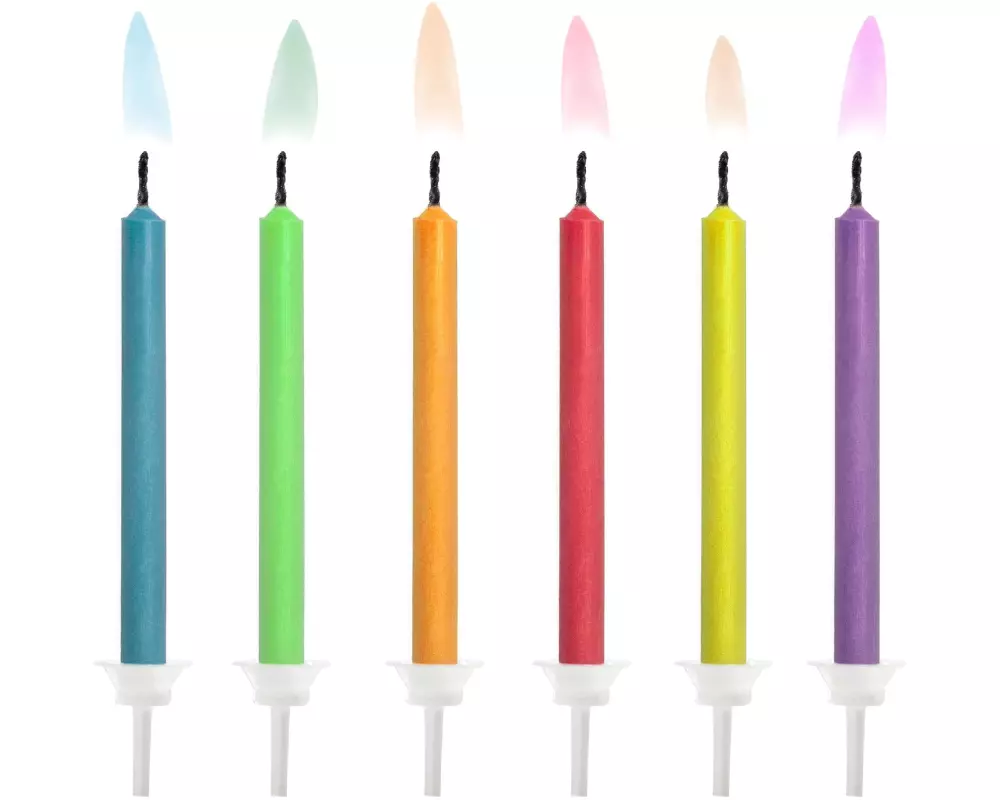Partydeco Kerze bunte Flammen, 6 Stück