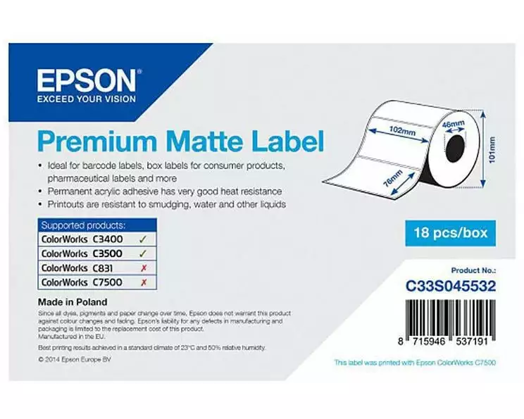 Epson Etikettenrolle Premium 102 x 76 mm