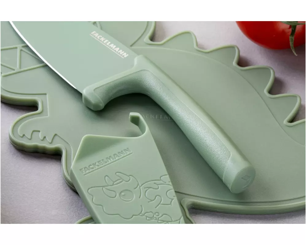 Fackelmann Kinder Küchenmesser MiniCooking Dino, Graugrün