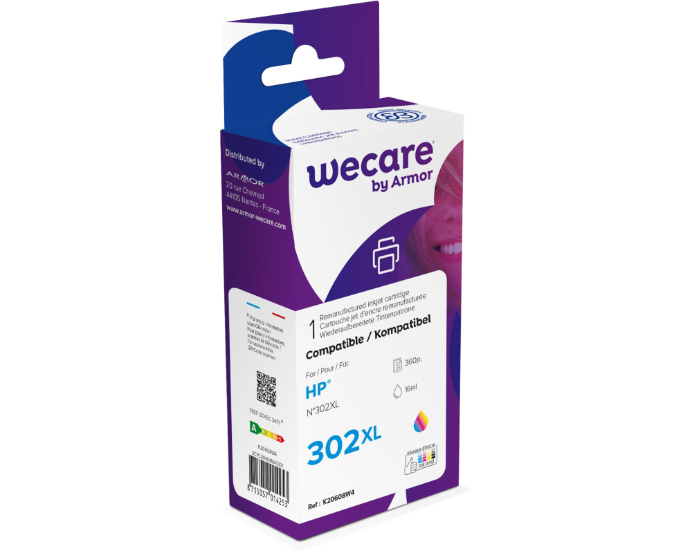 WECARE Tinte 302XL rebuilt color F6U67AEWE zu HP OfficeJet 3830 16ml