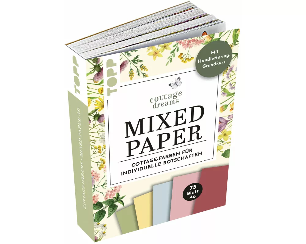 Handlettering Mixed Paper Block Cottage Dreams - Gelb, Grün, Blau, Rosa, Rot - A6