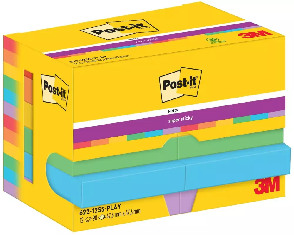 Post-it Notizzettel Super Sticky 47 x 47 mm, Playful, 12 Blöcke